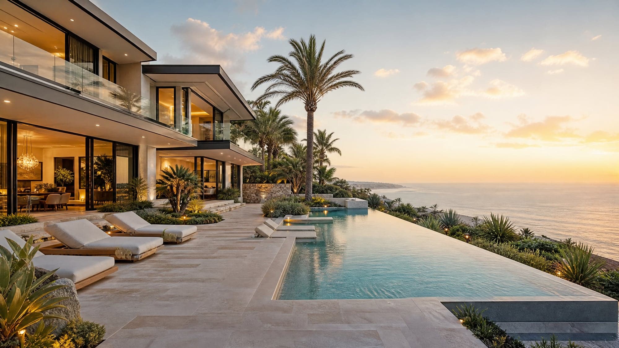 Orange County luxury estate at sunset